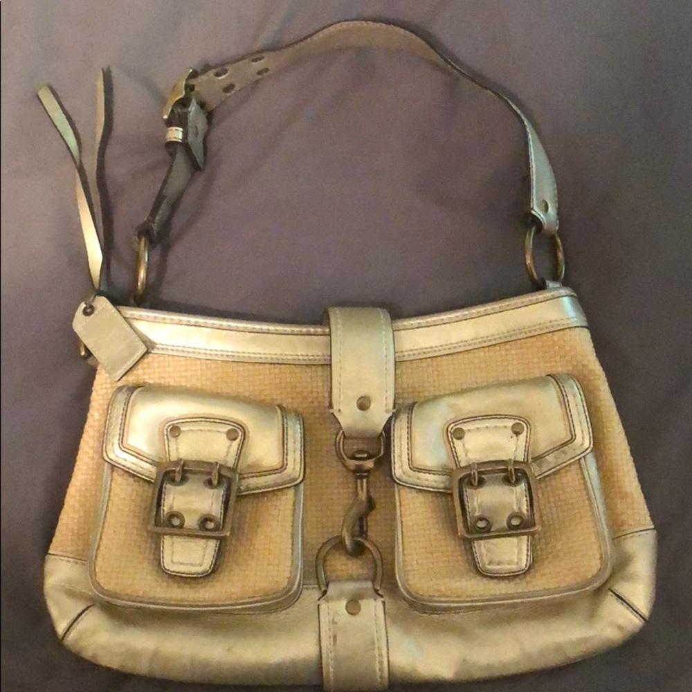 Straw and leather Coach handbag